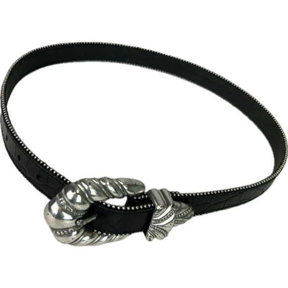 Vintage Olga Santini 1998 Western Black Leather Snake Skin Pattern Belt Size M - Picture 1 of 13